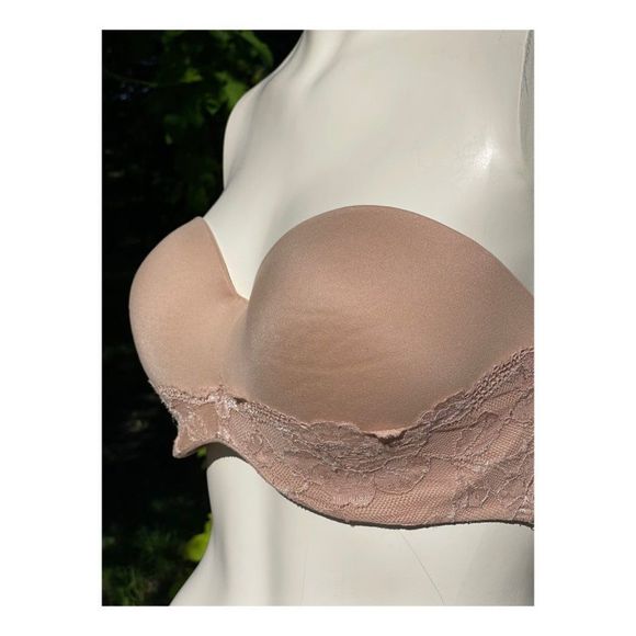 Victoria's Secret Body By Victoria Lined Strapless Bra Nude 34DD Lace Detail - Picture 6 of 9